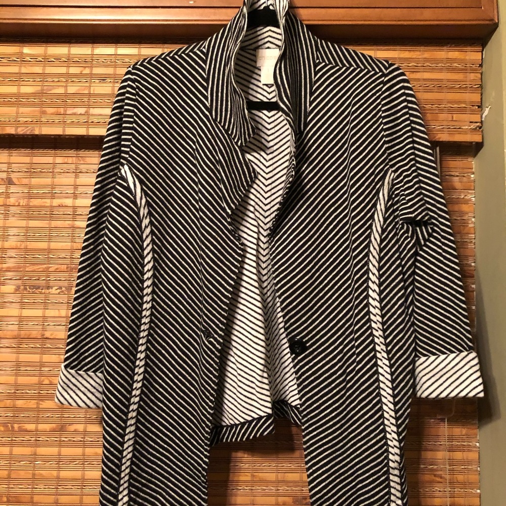 Black and white striped Chico’s cardigan